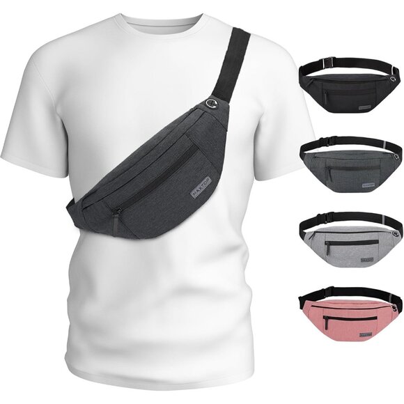 Women Men Dark Grey Large Crossbody Fanny Pack Belt Bag Hands-Free Waist Pack - Picture 1 of 7